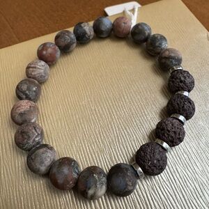 Natural Lianite & Lava Rock Bead Bracelet